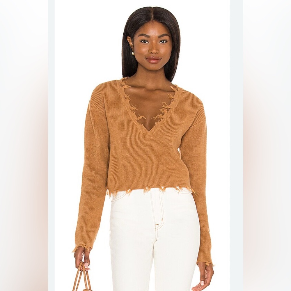 Lovers + Friends - Prospect V-Neck Sweater - Dark Camel - Size: Small